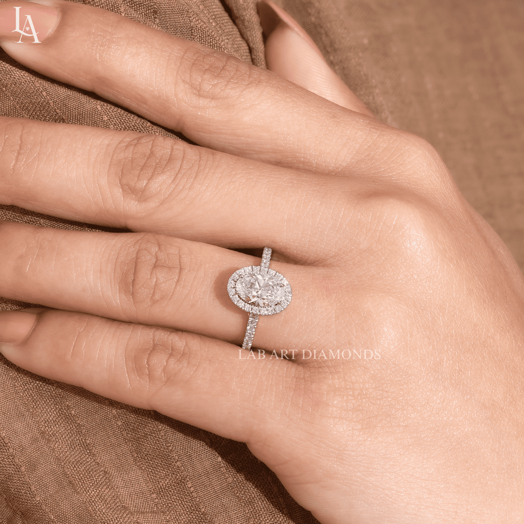 Oval Cut Halo Pave Band Wedding Ring