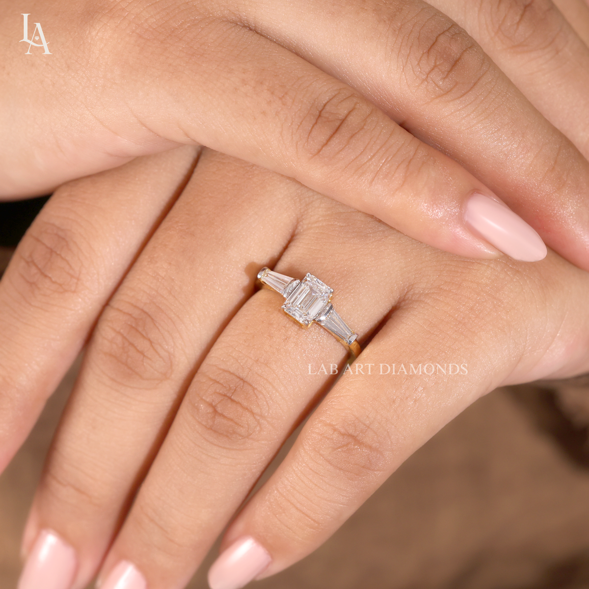 Emerald Cut Three Stone Engagement Ring