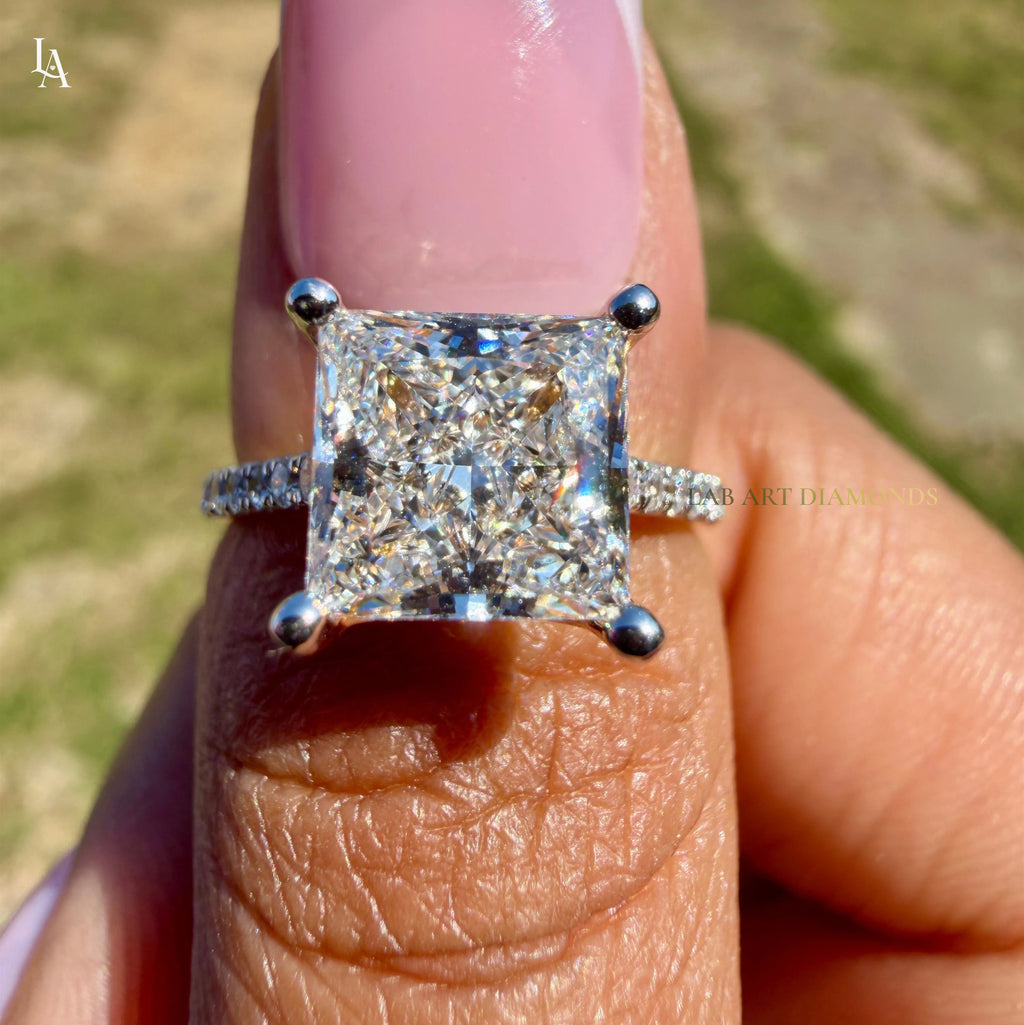Princess Cut Pave Solitaire Engagement Ring
