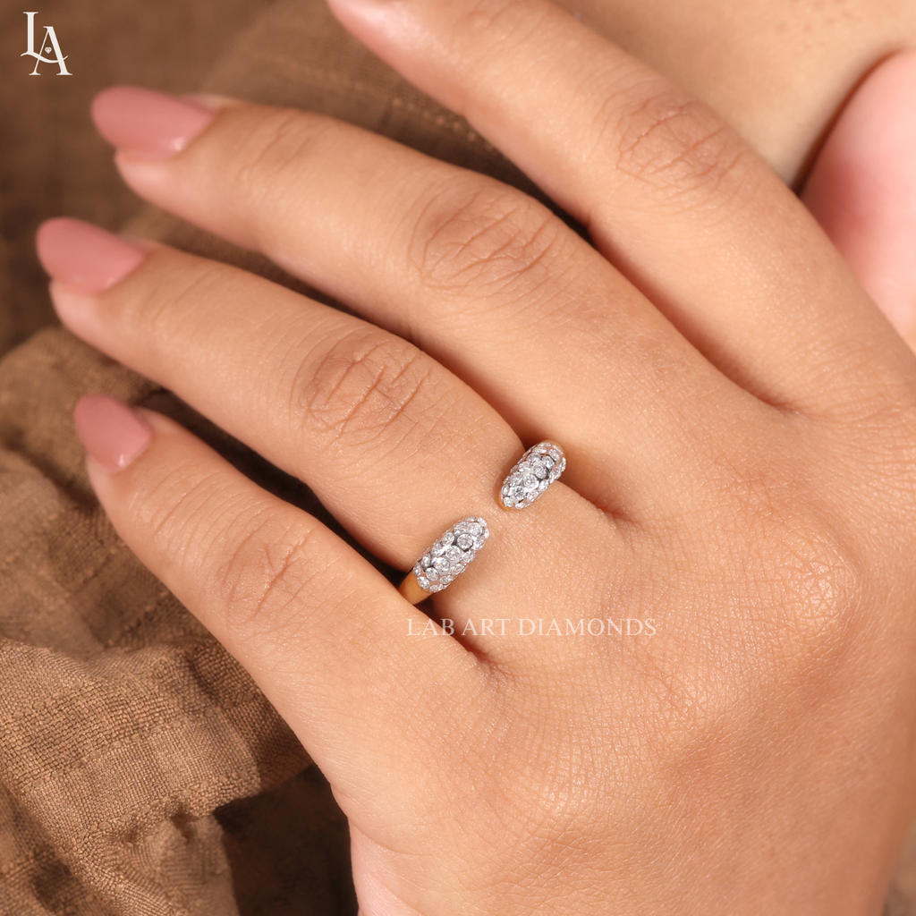 Dome Pave Diamond Open Cuff Ring