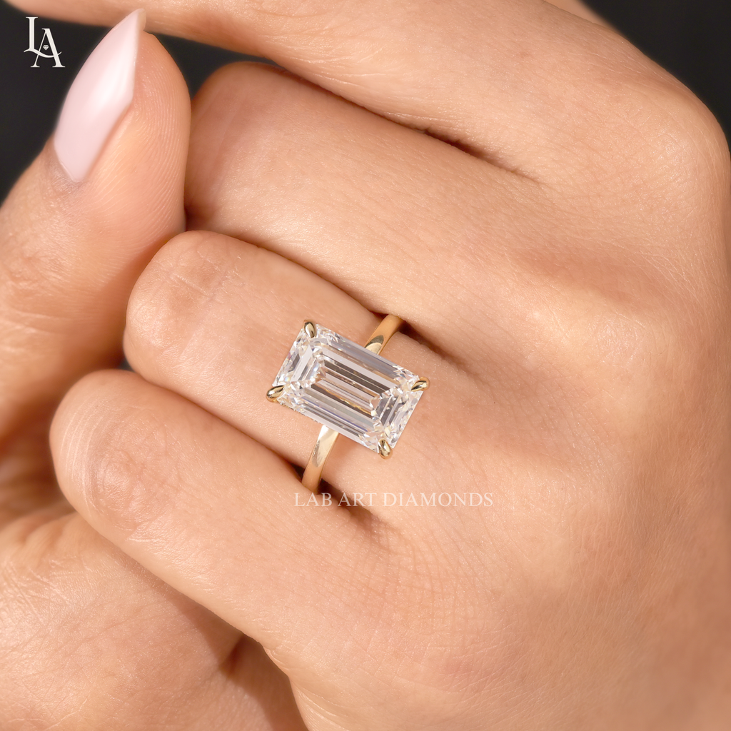 Emerald Cut Hidden Halo Solitaire Engagement Ring