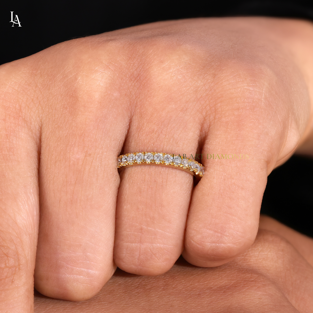 Round Cut Half Pave Eternity Band
