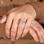 Marquise-Cut Three Stone Halo Engagement Ring