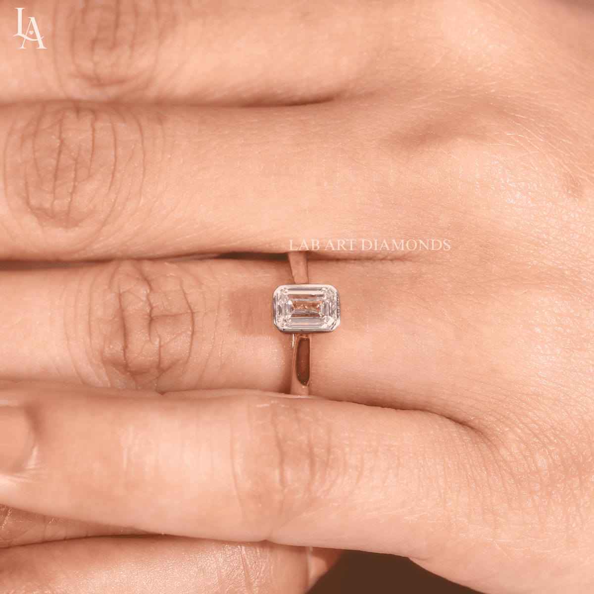 Emerald Cut Bezel Set Engagement Ring