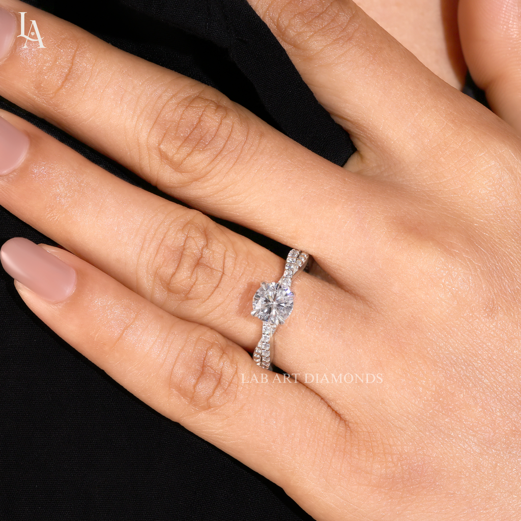 Beaded Twist Milgrain Pave Engagement Ring