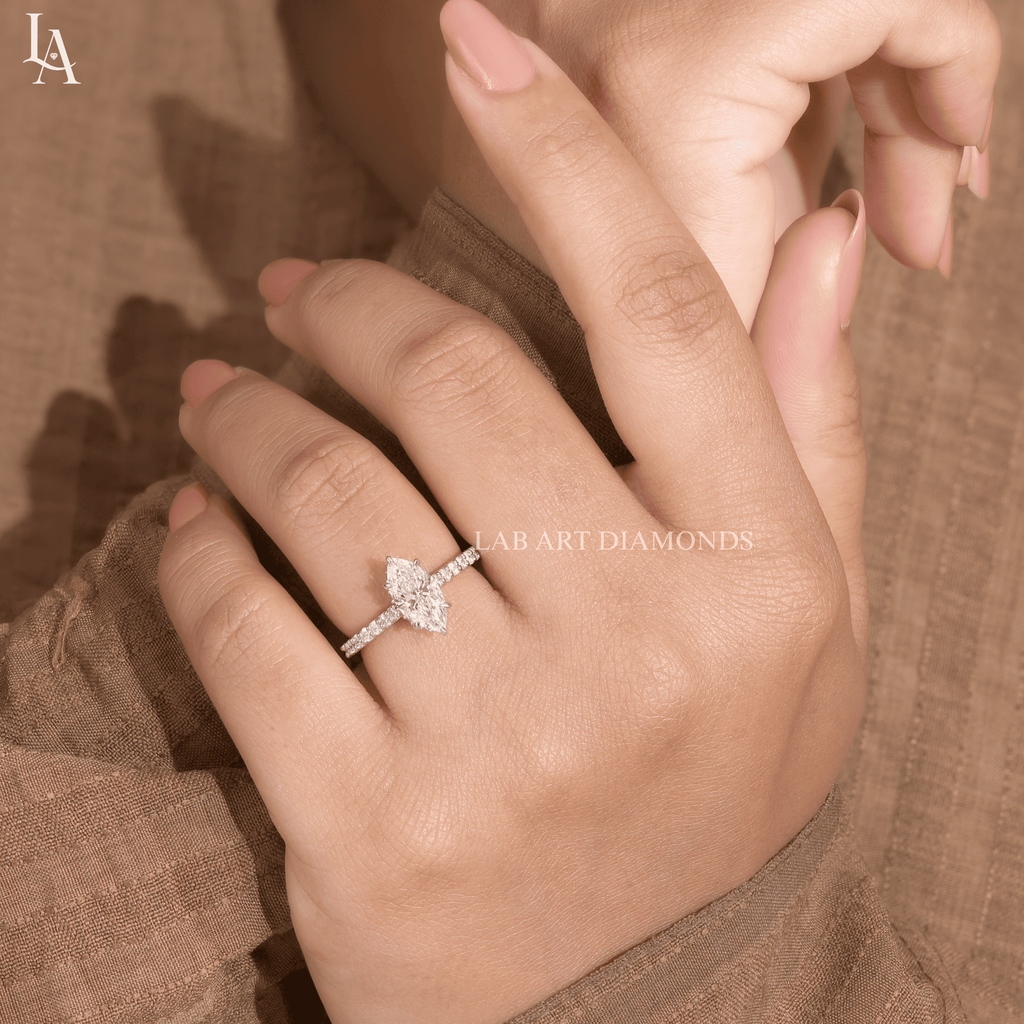 Marquise Cut Hidden Halo Engagement Ring