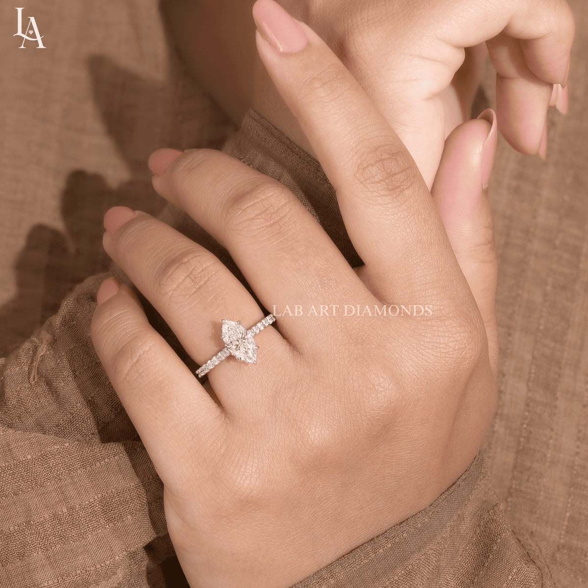 Marquise Cut Hidden Halo Engagement Ring