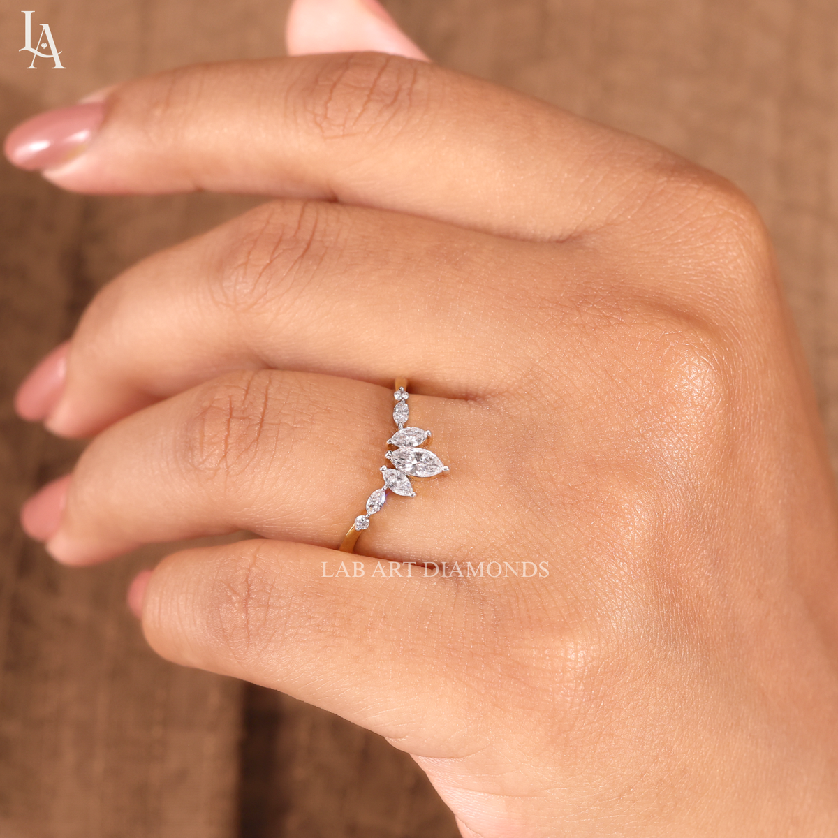 Curved Marquise Crown Wedding Band