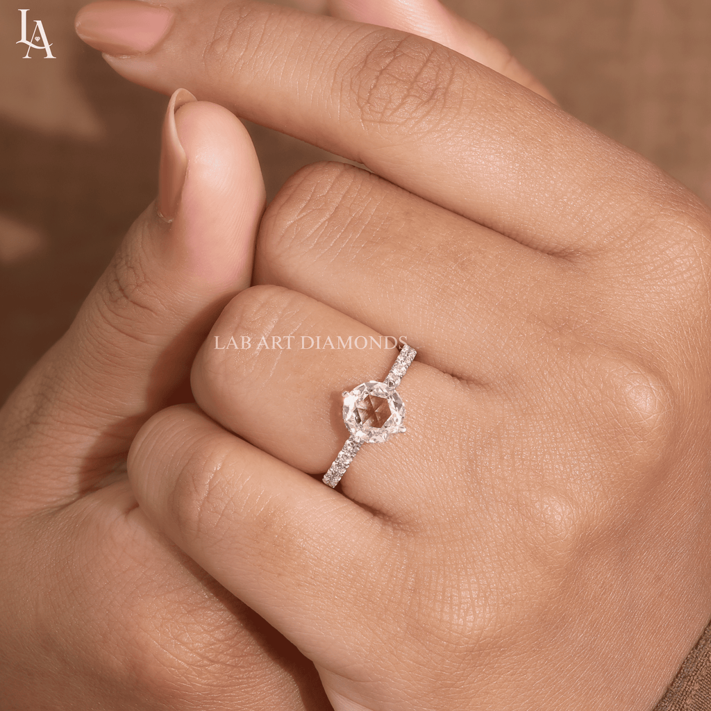 Round Rose Cut Hidden Halo Engagement Ring