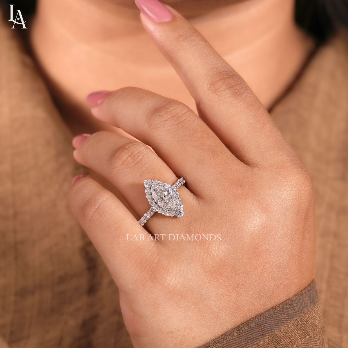 Marquise Cut Halo Engagement Ring