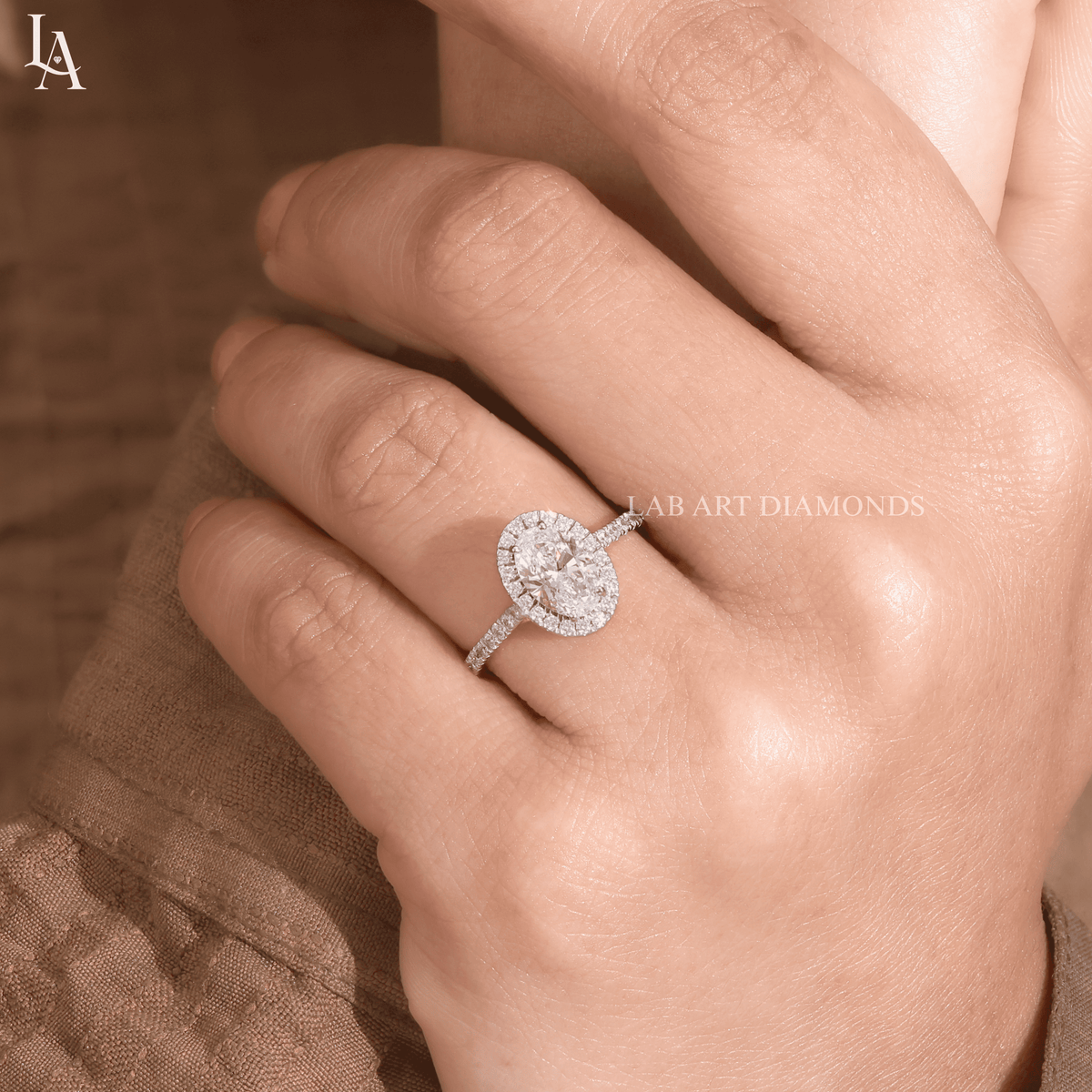 Oval Cut Halo Pave Band Wedding Ring