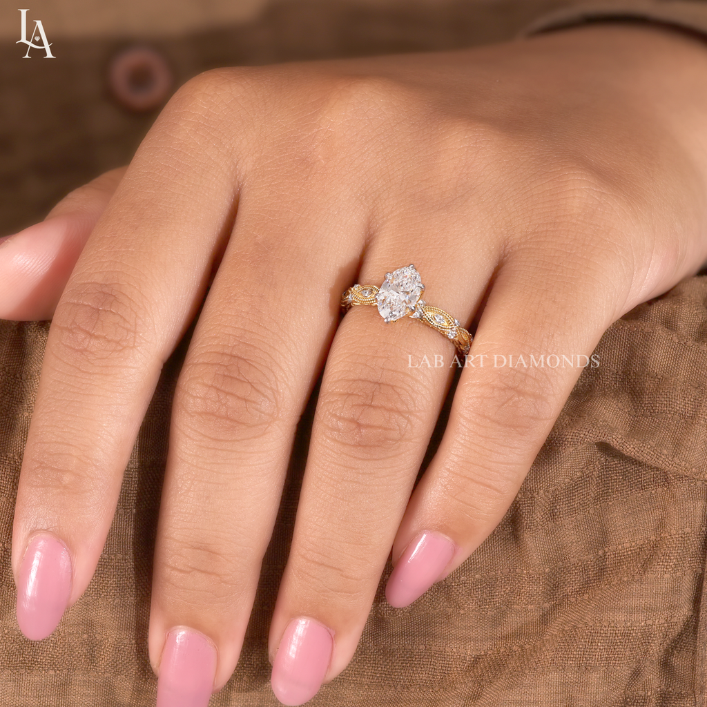 Oval Cut Vintage Milgrain Engagement Ring