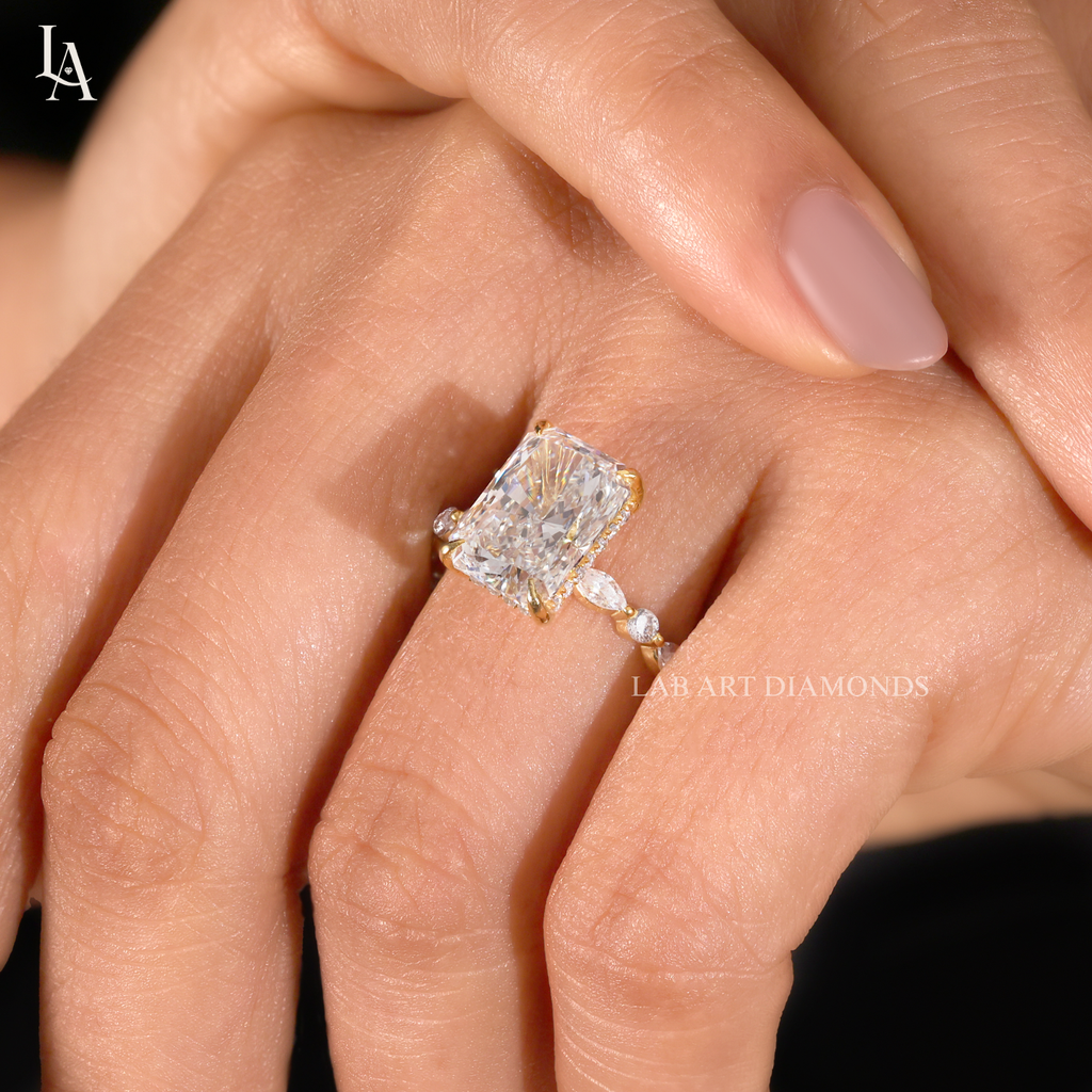Radiant Cut Hidden Halo Marquise Eternity Engagement Ring