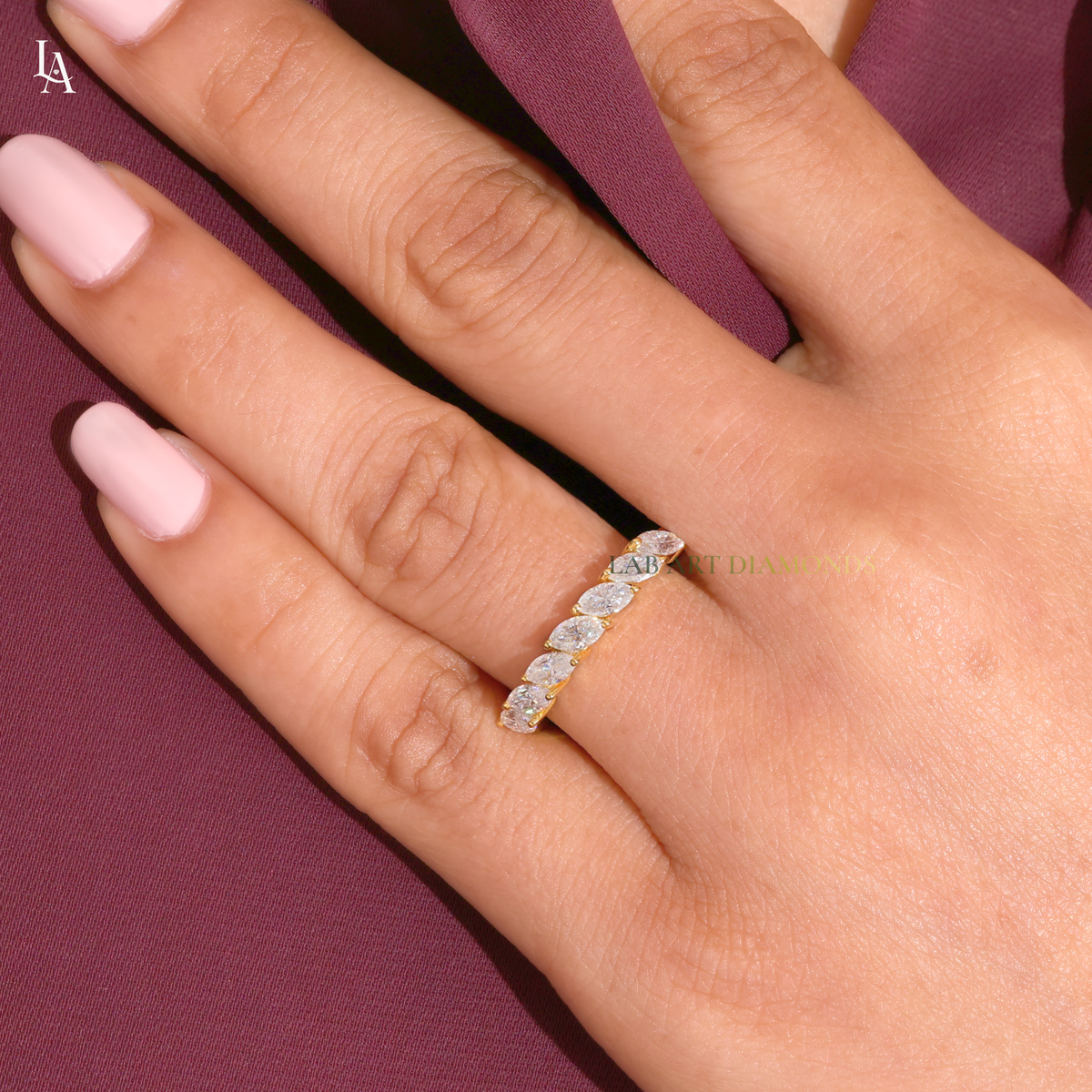 Slanted Leaf Marquise 7 Stone Half Eternity Band