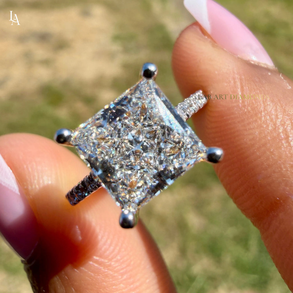 Princess Cut Pave Solitaire Engagement Ring