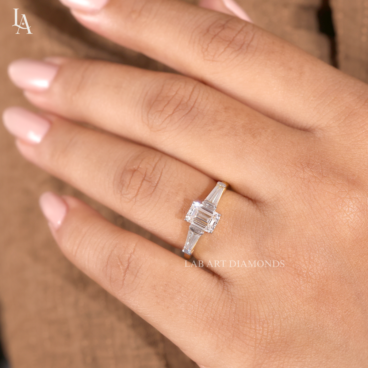 Emerald Cut Three Stone Engagement Ring