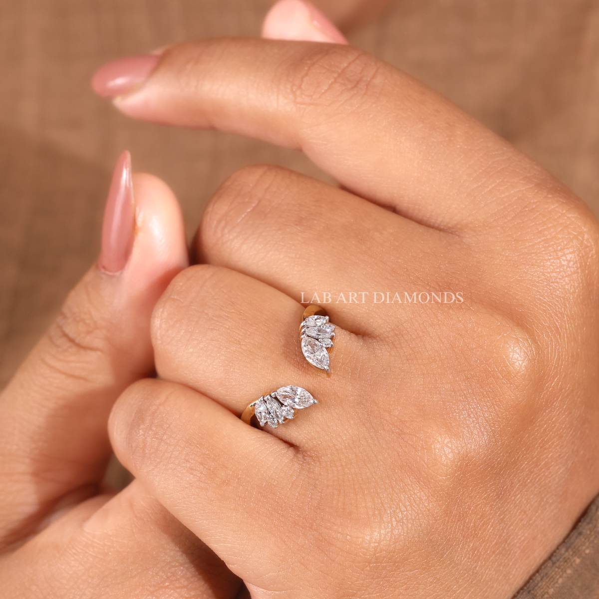Marquise Cluster Open Leaf Wrap Band