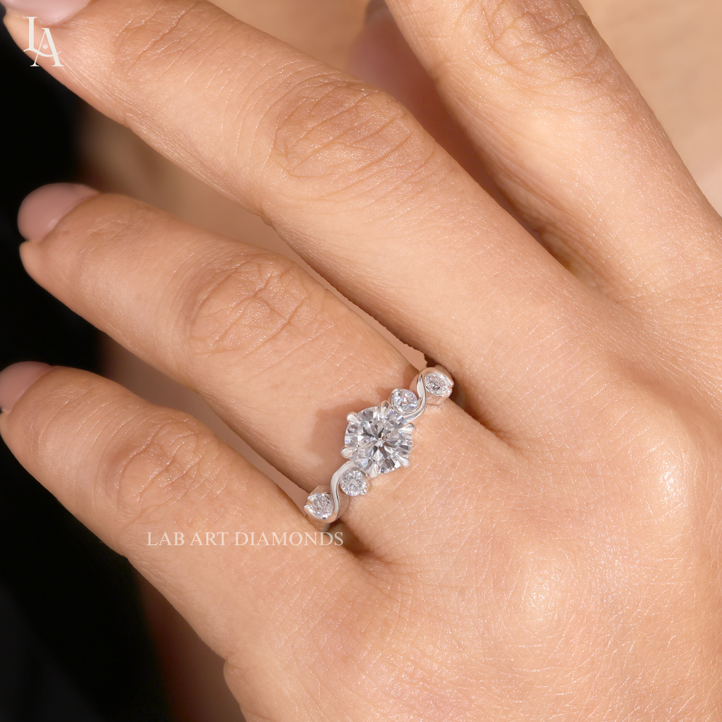 Round Cut Scattered Wave Vine Engagement Ring