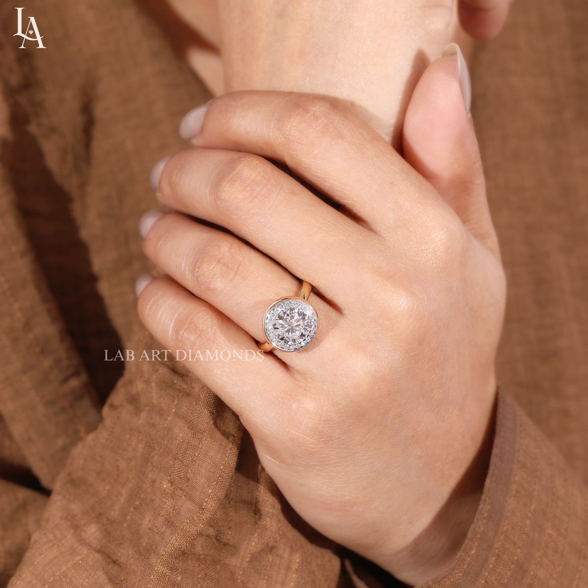 Round Cut Bezel Set Halo Engagement Ring