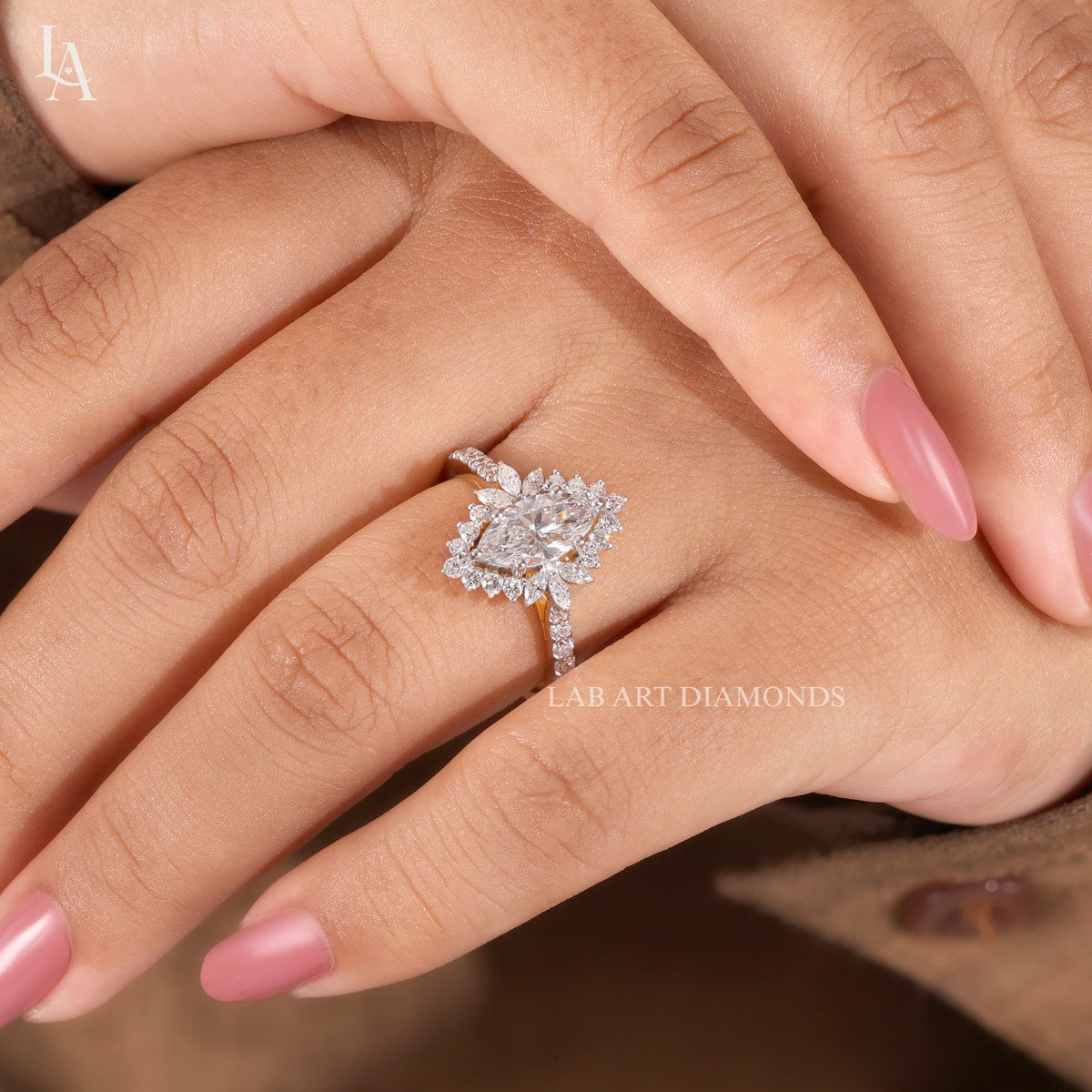 Marquise Cut Halo Engagement Ring