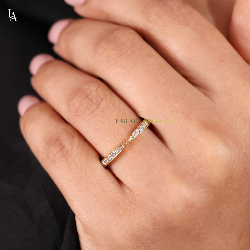 Pinched Tapered Pave Half Eternity Band