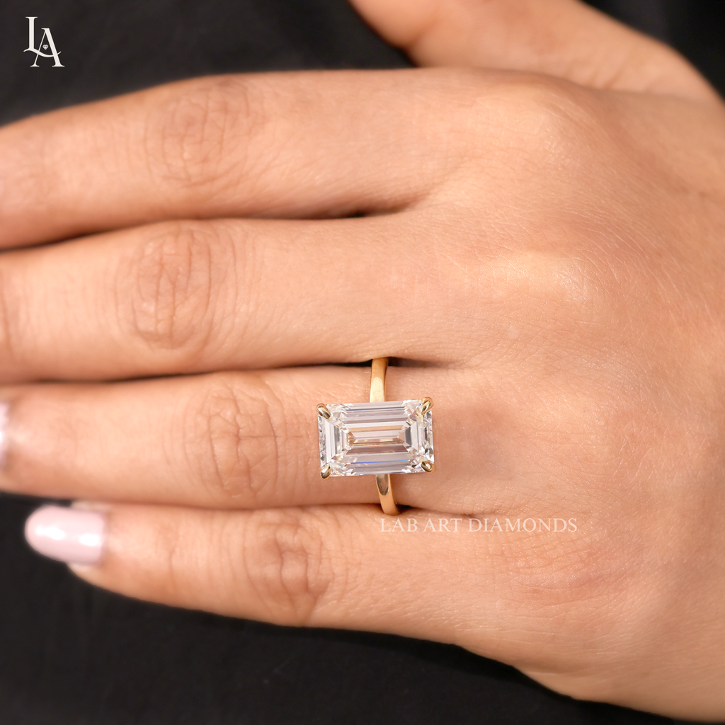 Emerald Cut Hidden Halo Solitaire Engagement Ring