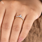 Curved Marquise Crown Wedding Band