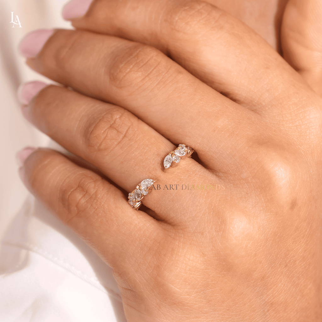 Floral Cluster Marquise Wide Leaf Wedding Band