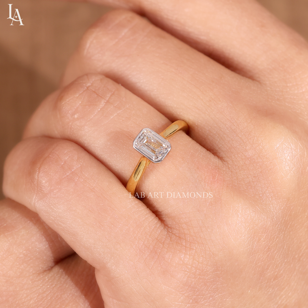 Emerald Cut Bezel Set Engagement Ring