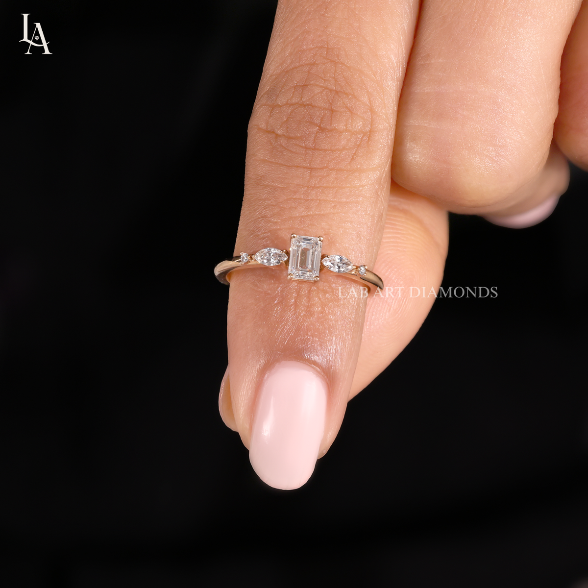 Emerald Cut Marquise Cluster Diamond Engagement Ring