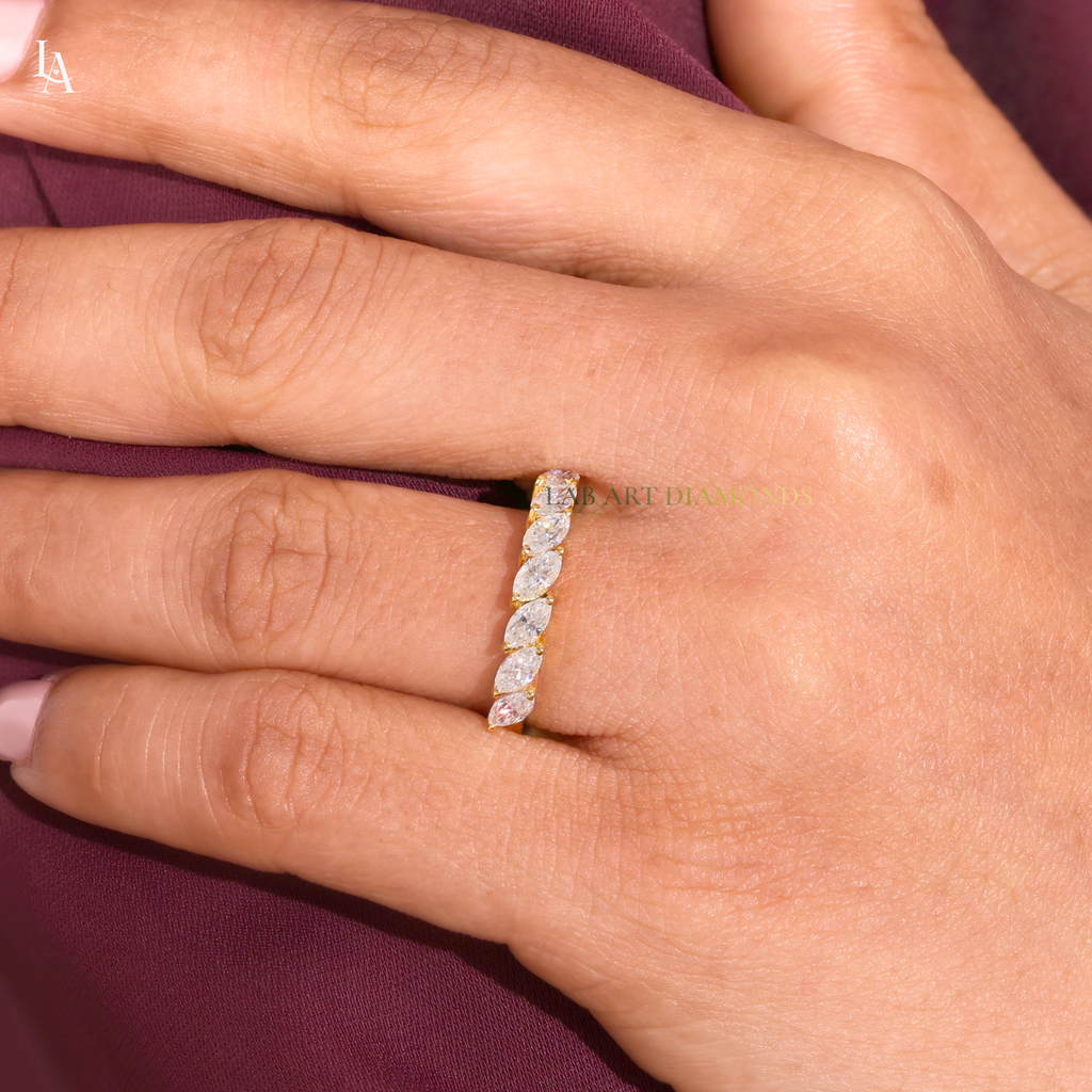 Slanted Leaf Marquise 7 Stone Half Eternity Band
