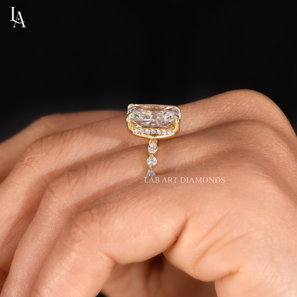 Radiant Cut Hidden Halo Marquise Eternity Engagement Ring