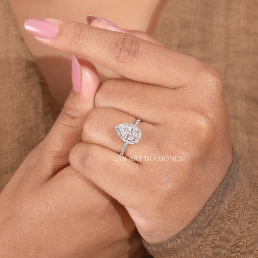 Pear Cut Halo Pave Band Engagement Ring