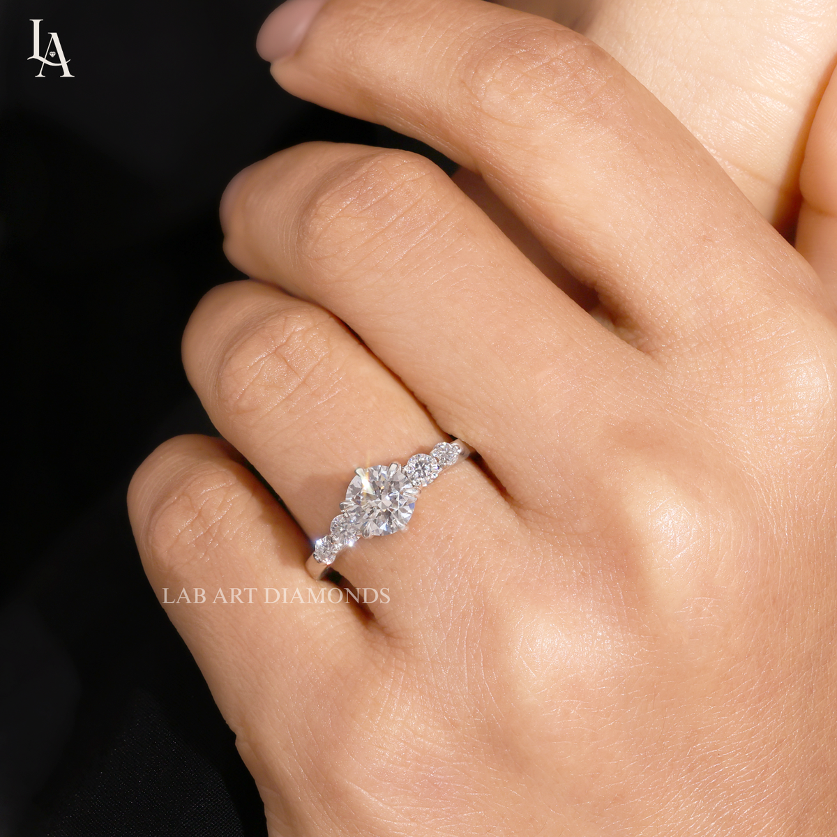 Round Cut Cascading Side Stones Engagement Ring