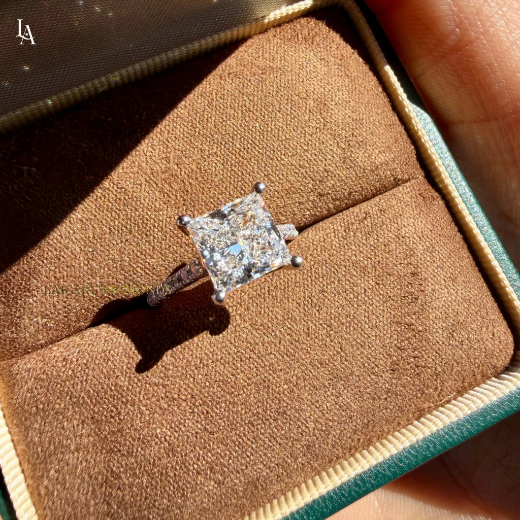 Princess Cut Pave Solitaire Engagement Ring