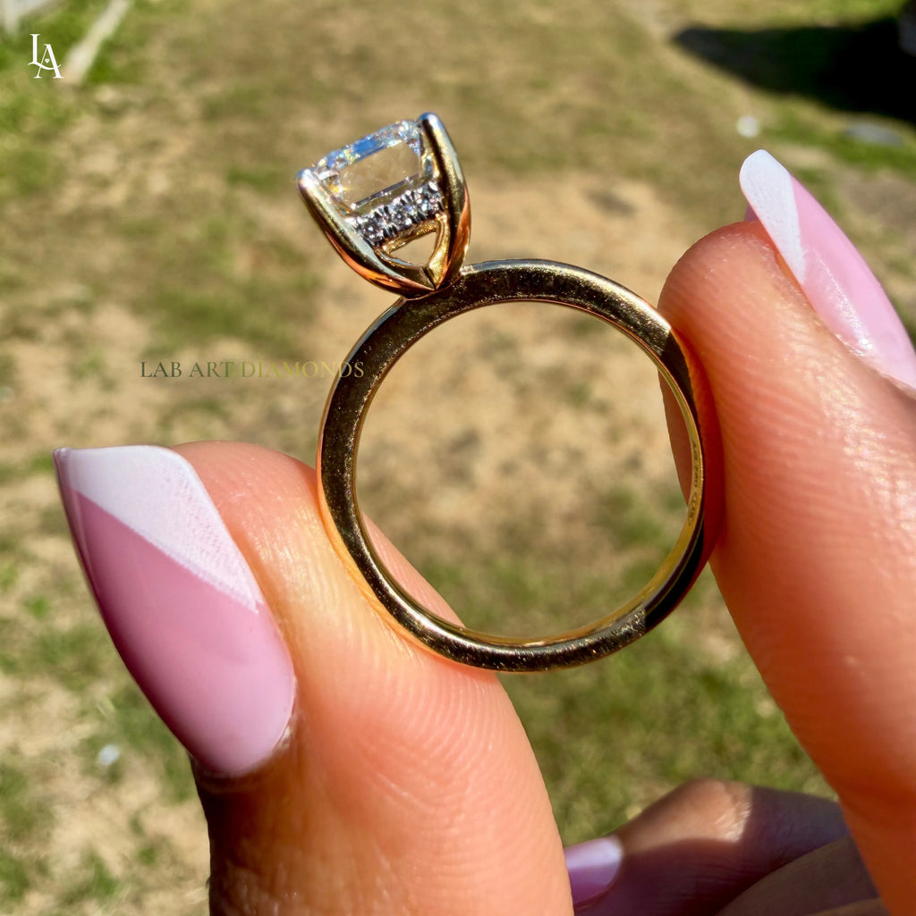 Emerald Cut Hidden Halo Engagement Ring
