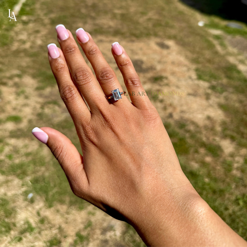 Emerald Cut Hidden Halo Engagement Ring