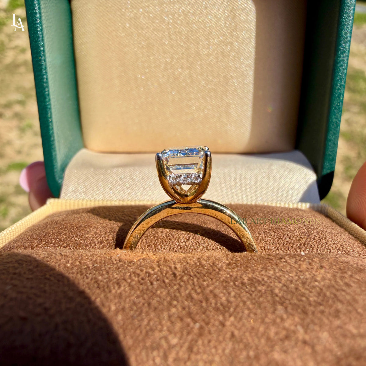 Emerald Cut Hidden Halo Engagement Ring