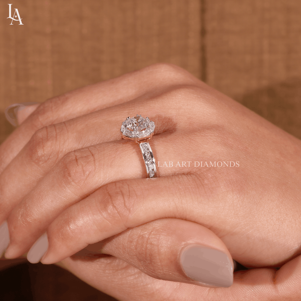 Round Cut Art Deco Halo Engagement Ring