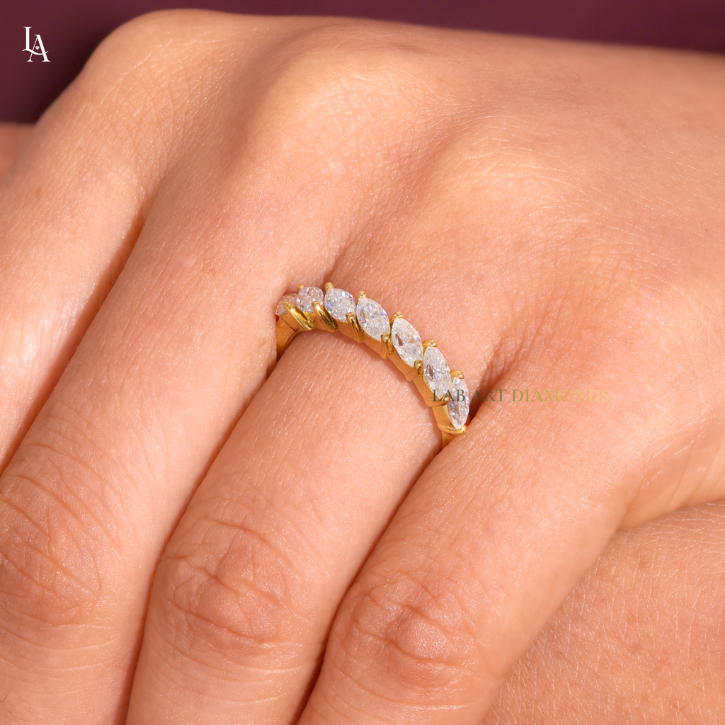 Slanted Leaf Marquise 7 Stone Half Eternity Band