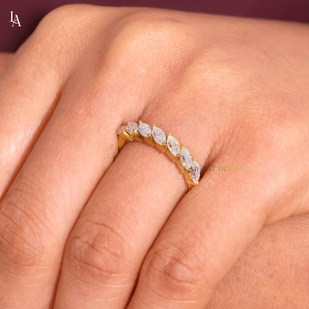 Slanted Leaf Marquise 7 Stone Half Eternity Band