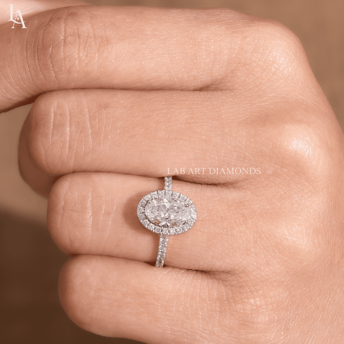 Oval Cut Halo Pave Band Wedding Ring