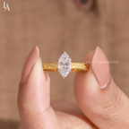 Marquise Cut Vintage Hand Engraved Solitaire Engagement Ring
