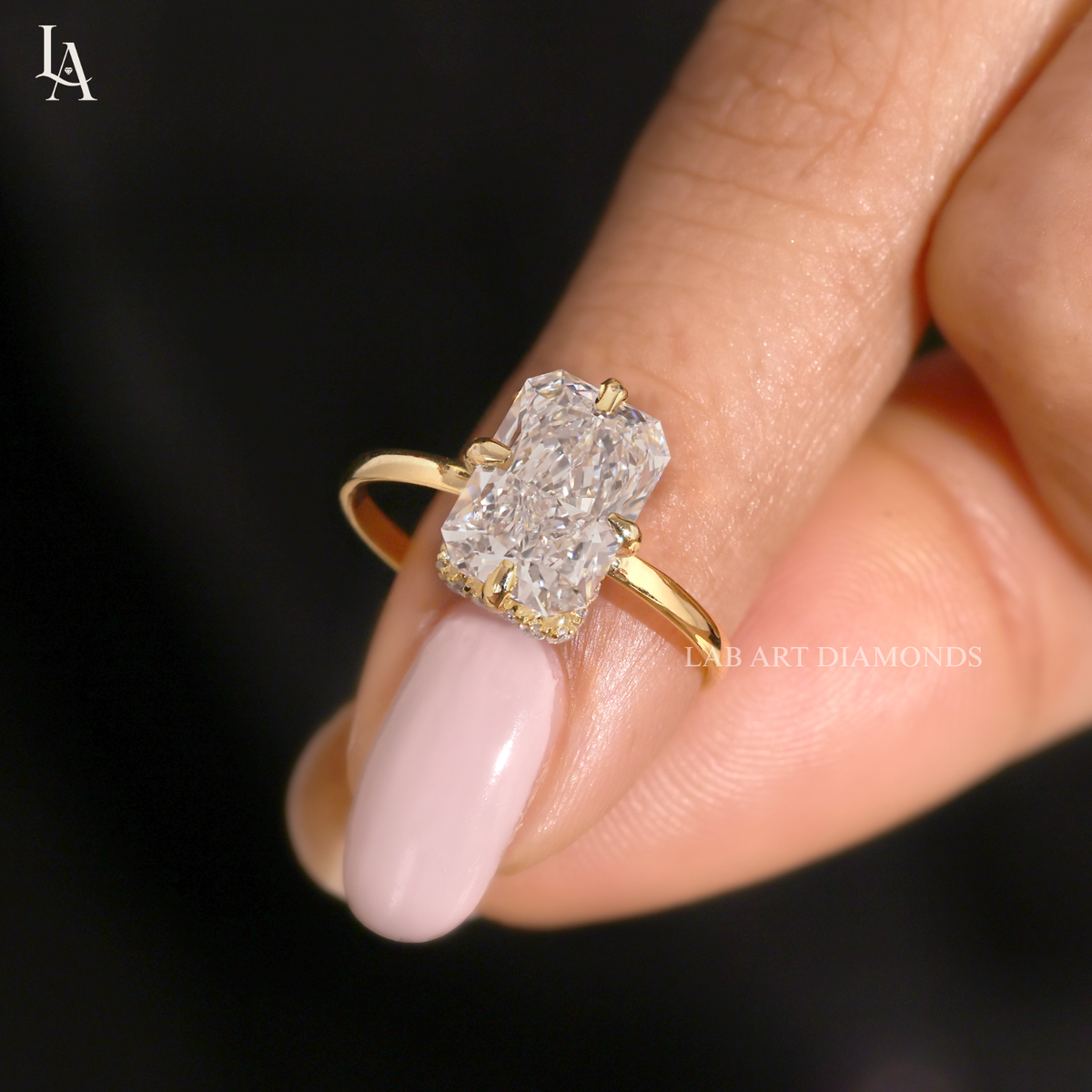 Radiant Cut Hidden Halo Solitaire Engagement Ring