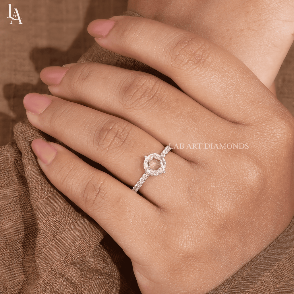 Round Rose Cut Hidden Halo Engagement Ring