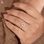 Round Rose Cut Hidden Halo Engagement Ring