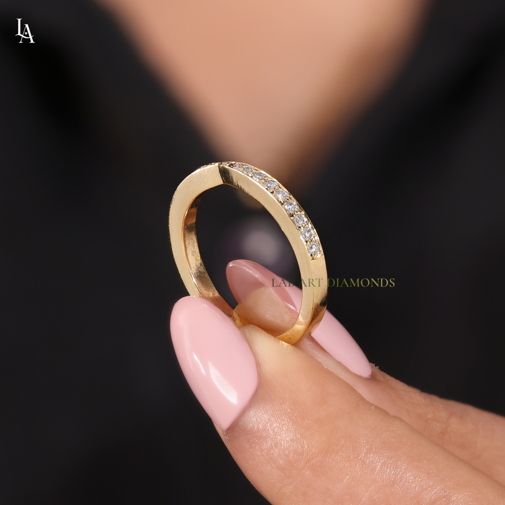 Pinched Tapered Pave Half Eternity Band