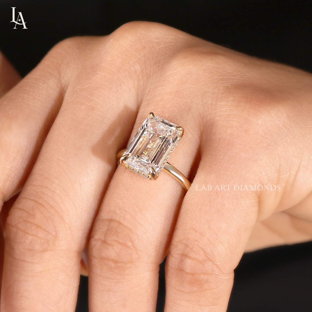 Emerald Cut Hidden Halo Solitaire Engagement Ring