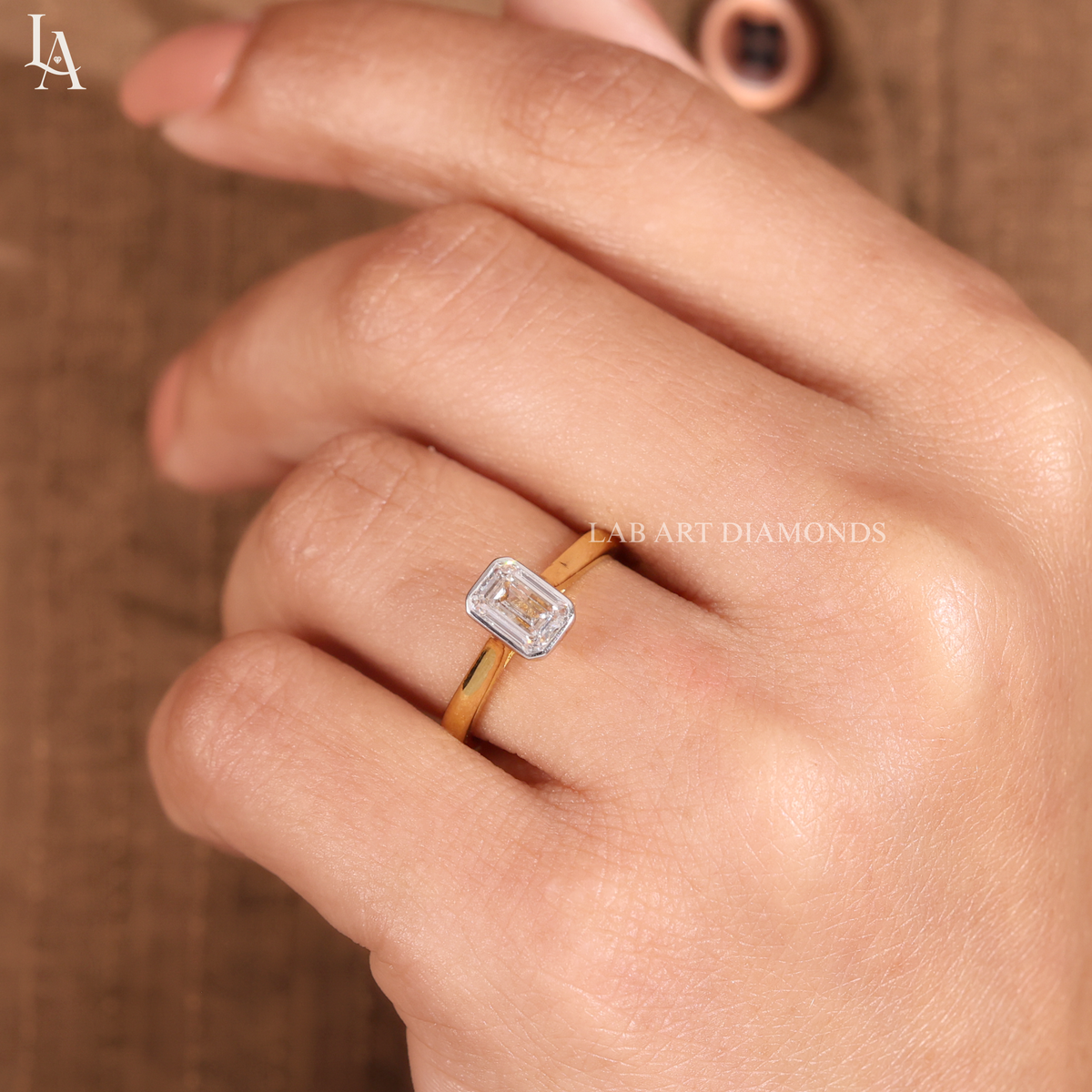 Emerald Cut Bezel Set Engagement Ring