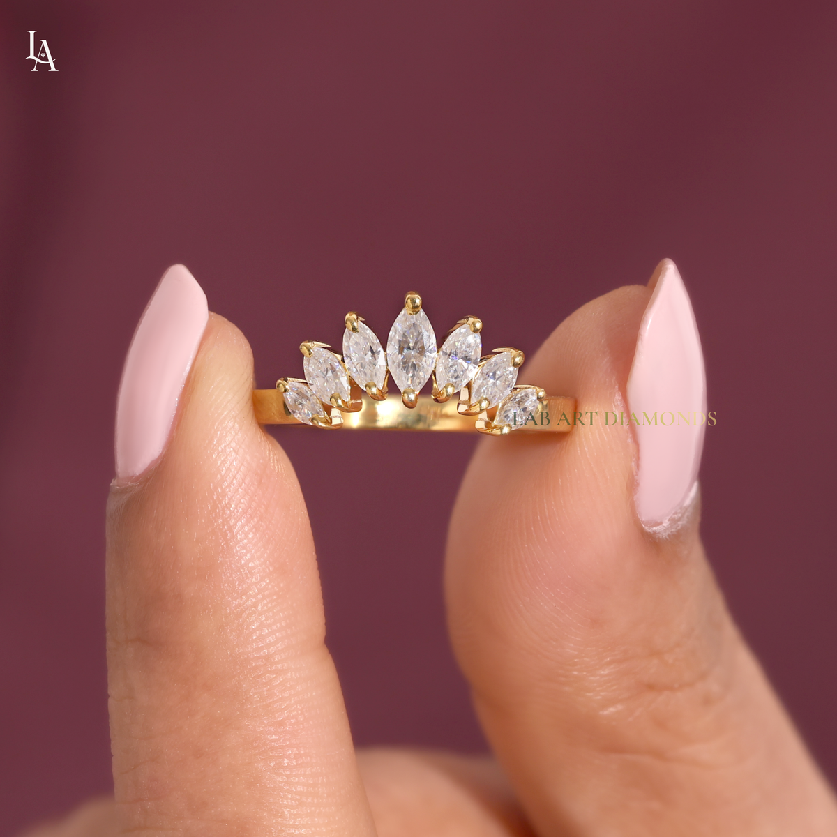Nature Inspired Marquise Petal Crown Curved Band